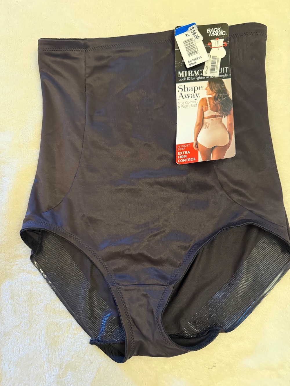 Miraclesuit Back Magic Shape Away Hi Waist Brief Extra Firm Control Black XL NWT